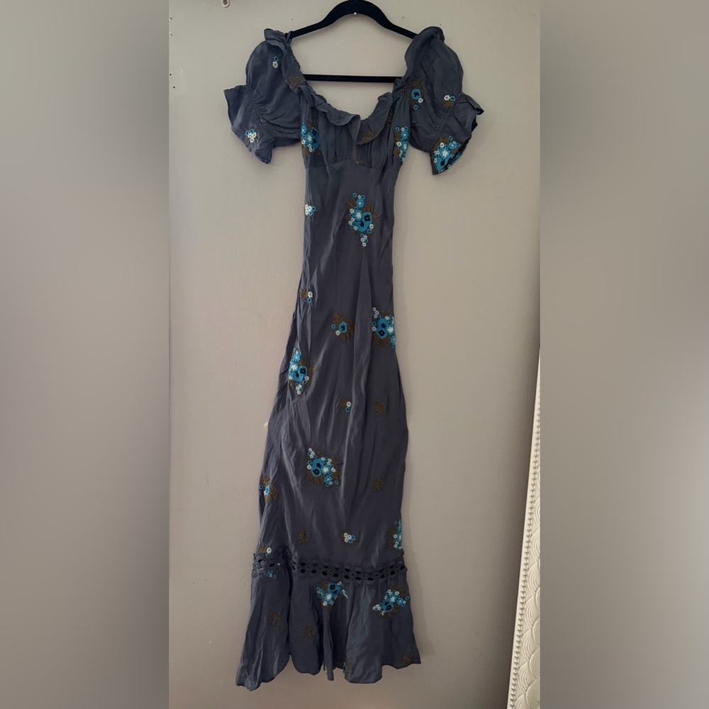 New No tags Free People Blue Floral Off-Shoulder Dress - Picture 5 of 8
